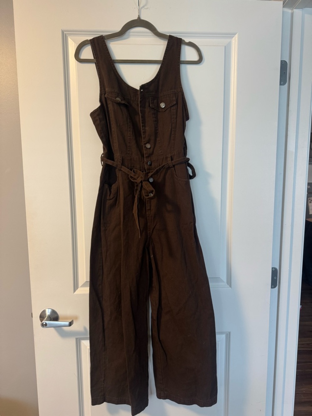 Le Lis Dark Brown Sleeveless Button-Front Jumpsuit